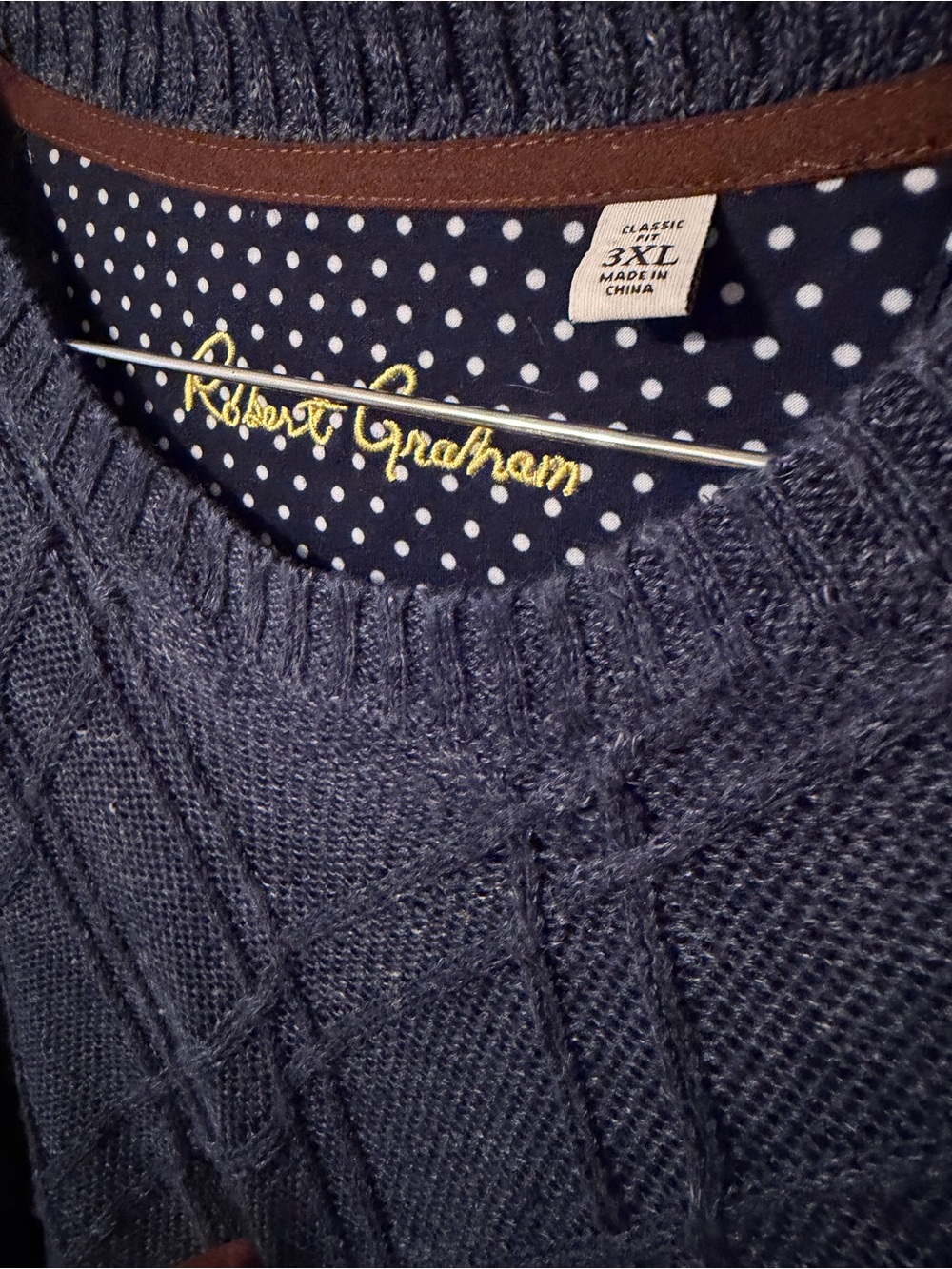 Robert Graham Navy Textured Cable Crewneck Sweater